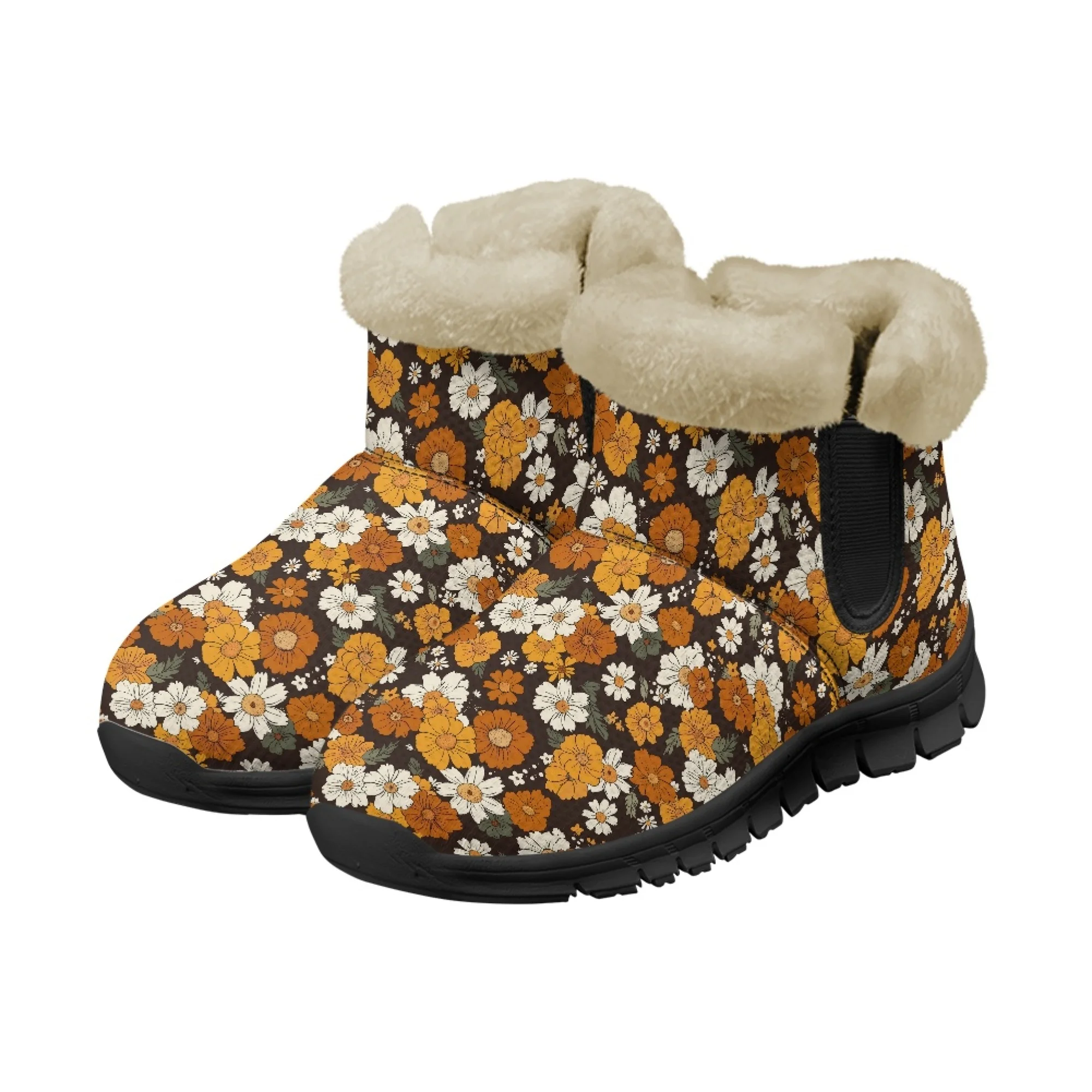 INSTANTARTS Women Snow Boots Cute Daisy Print Casual Boots Soft Ladies Short Plush Comfortable Winter Warm Shoes