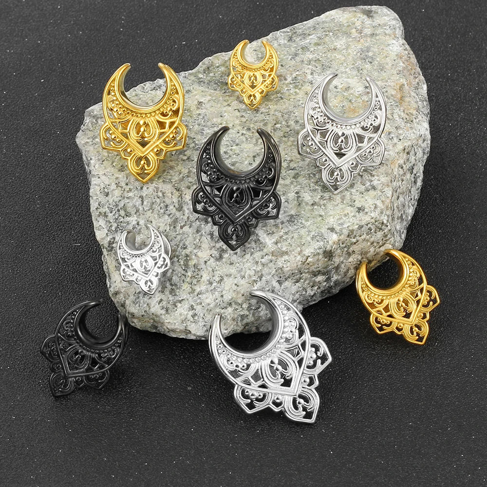Earblity 2PCS Mother of Pearl Ear Saddle Gauges Hypoallergenic Stainless Steel Ear Plugs Tunnels Piercing Body Jewelry
