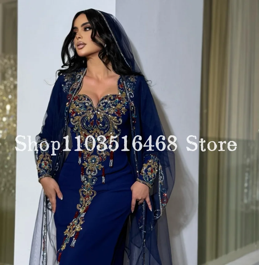 Royal Blue Prom Dress Elegant and gorgeous diamond beaded appliqué tulle Saudi Arabia party dresses custom robe de soirée femme