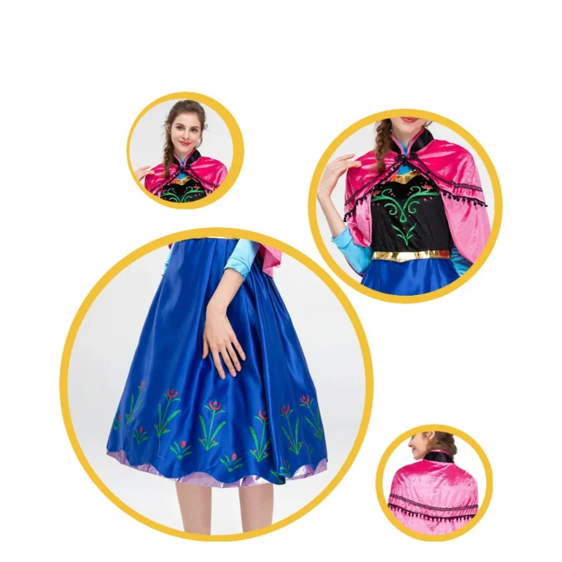 Sukienka Księżniczki Anny z Krainy Lodu Anime Nowość 2025 dla Dorosłych, Kostium Cosplay Śnieżnej Elsy, Sukienki na Imprezę Królowej Lodu dla Kobiet, Halloween dla Fanów