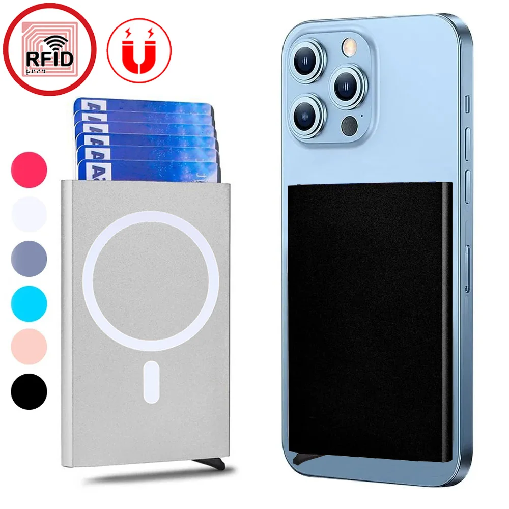 RFID-blockierender Magnetkartenhalter für Damen und Herren, Automatisch Ausklappbare Aluminium-Geldbörse für Telefone, Trendige Unisex-ID-Kreditkartenhülle