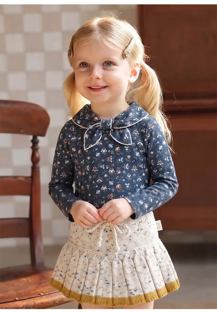 Baby Top 2026 Fall New Stylish Long Sleeve T Shirt Girls Cotton A Class Floral Undershirt Infant Clothes