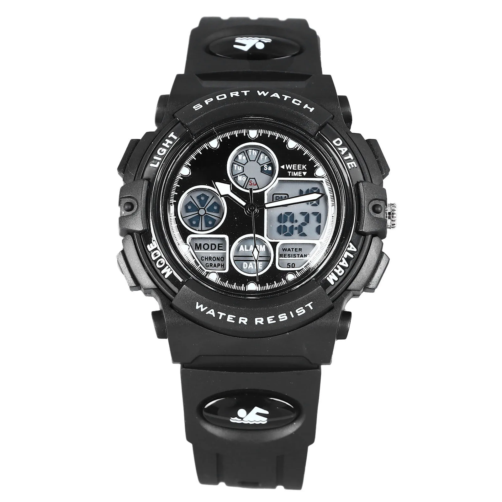 ساعة إلكترونية رقمية للأطفال بطول 50 مترًا مقاومة للماء وشاشة مزدوجة للأطفال رياضية خارجية وخفيفة الوزن ومتينة #1