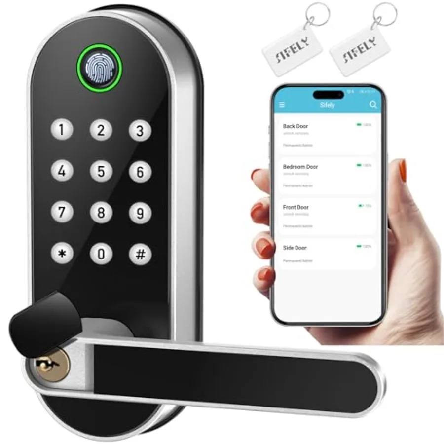 

Fingerprint Smart Door Lock with Handle and Keypad No More Lost Keys, Keyless Entry and Remote Access for Home,,Airbnb and Rent