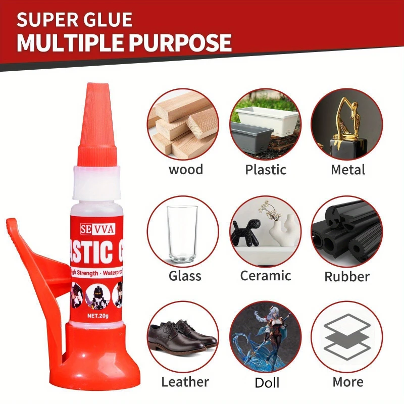Powerful Multi-purpose Strong Adhesive - Immediate Bonding, Quick-drying Waterproof for Metals/Plastics/Glass/Ceramics/Wood/Leat