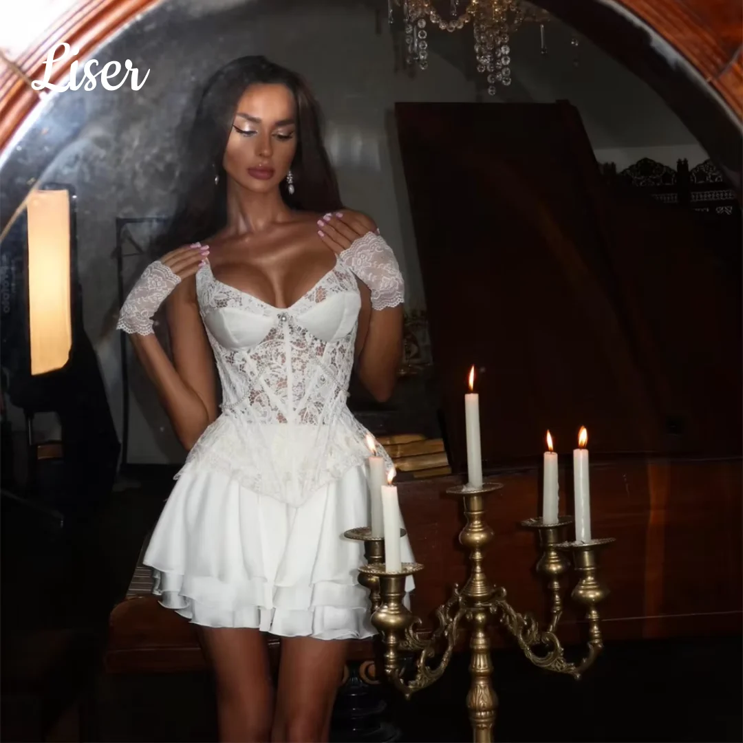 Liser Modern Mini Wedding Dresses Lace Corset Back Ruffles vestidos de noche Sexy After Party Short Prom Gown 2026 Customized