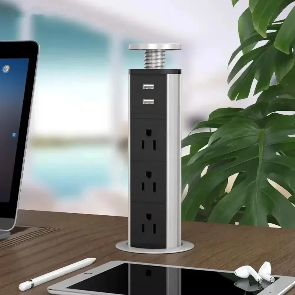 Melery US Type-C ปลั๊กไฟฟ้าแท็บเล็ตซ็อกเก็ต Power Strip Pop Up โต๊ะ SOCKET Outlet ซ่อนห้องครัว USB Charger สายไฟต่อ