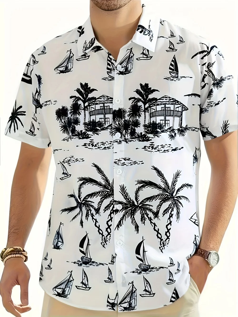New Men's Shirt Summer Fashion Vacation Casual 3D Coconut Tree Printed Loose Short Sleeve Flower Shirt Hawaiian Men's Clothing