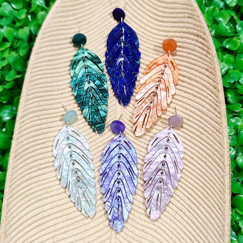 KUGUYS Acryl Bohemia Blatt-Ohrhänger für Damen, lange Blätter, Pflanzen-Serie, Schmuck, modische Strand-Accessoires, Fabrikverkauf – Detail 7