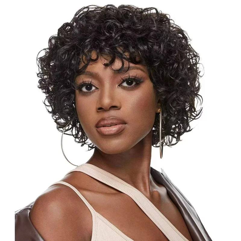 Small , fashionable short hair, can be styled with straight or side-swept bangs, curly wig, women's hairpiece