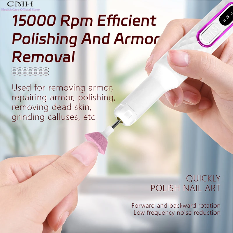 مثقاب أظافر احترافي قابل لإعادة الشحن لاسلكيًا، أداة مزيل جل الأكريليك المحمولة مع أشرطة صنفرة لصالونات التجميل المنزلية