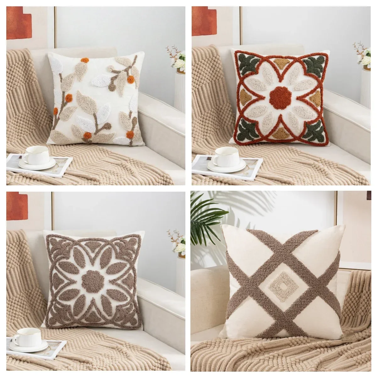 

45x45cm Bohemian Style Throw Pillow Cover Geometric Tufted Cushion Cover Home Living Room Sofa Back Couch Pillowcase Home Decor