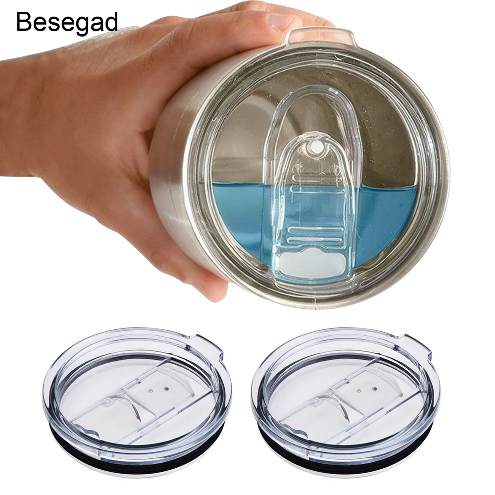 Behogar 2pcs Clear Plastic Spill Proof Splash Resistant Replacement Tumbler Lids Covers for Yeti 30oz Cups