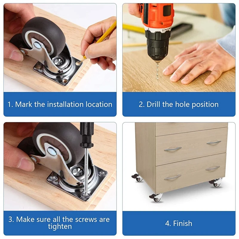 ABRE-Furniture Castors Small,360 Degree Swivel Castors Heavy Duty Load Capacity Silent Solid Rubber Castors Set Of 4