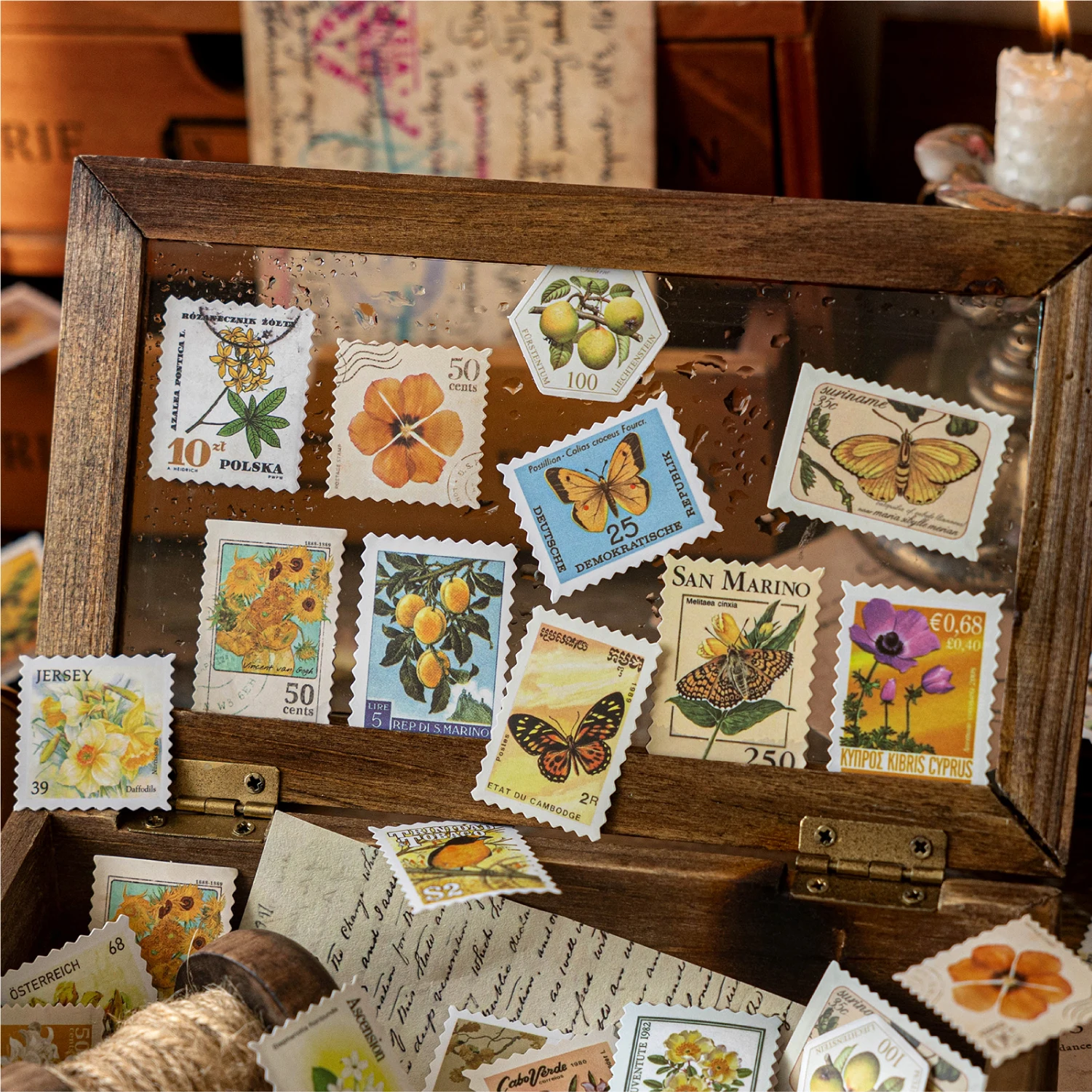 

Stamp Collector Series Vintage Plant Flower Stamp Landscape Material Collage Sticker Creative DIY Journal Stationery