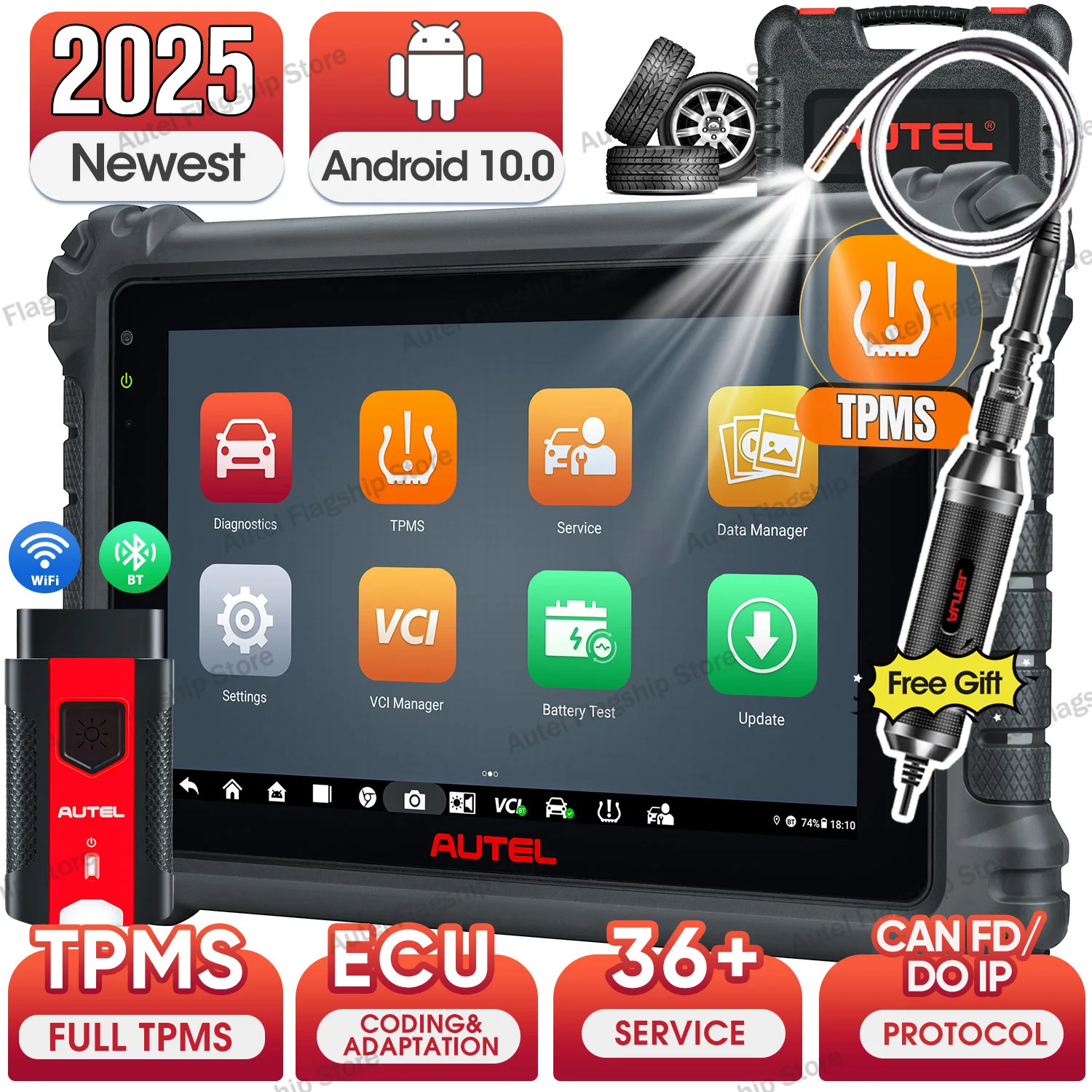 Autel MaxiCOM MK906Pro TS Top TPMS Programming and Diagnostics Tool With ECU Coding,36 Service,All Systems Diagnosis,Active Test