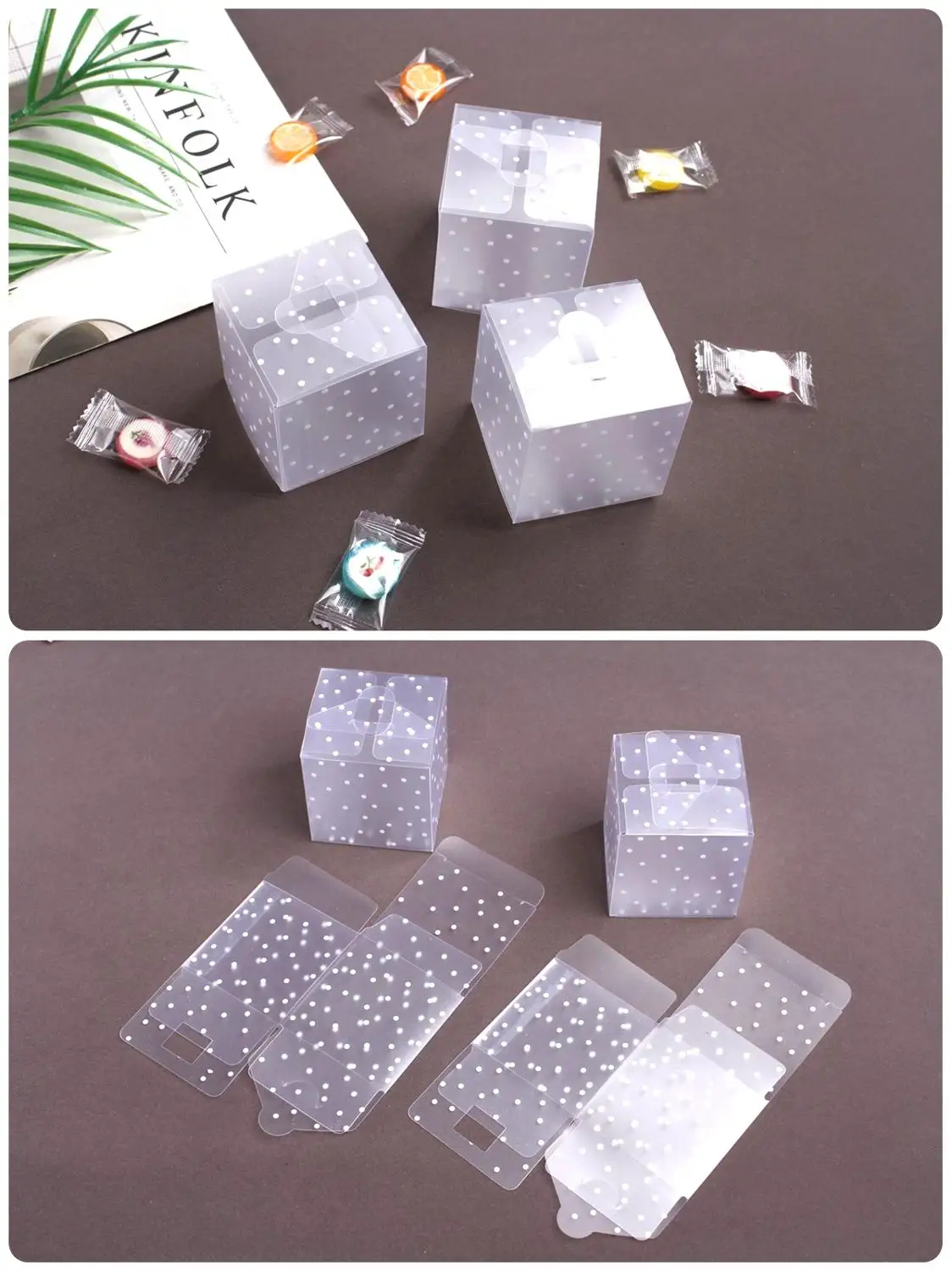 20Pcs Frosted Translucent Polka Dots PVC Candy Box Wedding Favors Christmas Party Cube Gift Boxes Sweets Candy Gift box