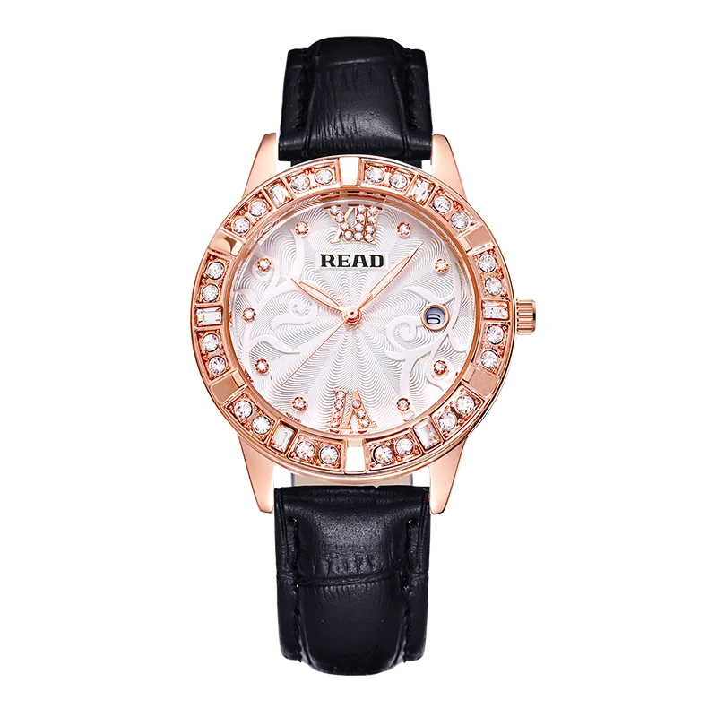 READ Women Analog Quartz Wrist Watch | Date Display | Black Leather Strap | Daily Water Resistant Elegant Ladies Dress Watch