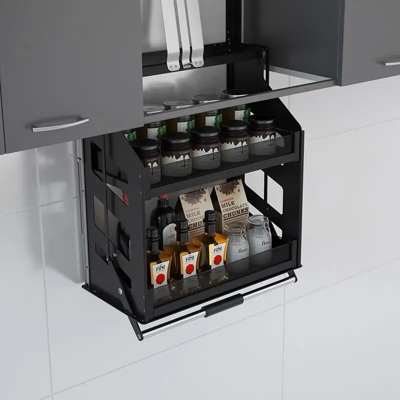 Top Wall Cabinet Vertical Pull-down Seasoning Basket Lift Buffer Shelf