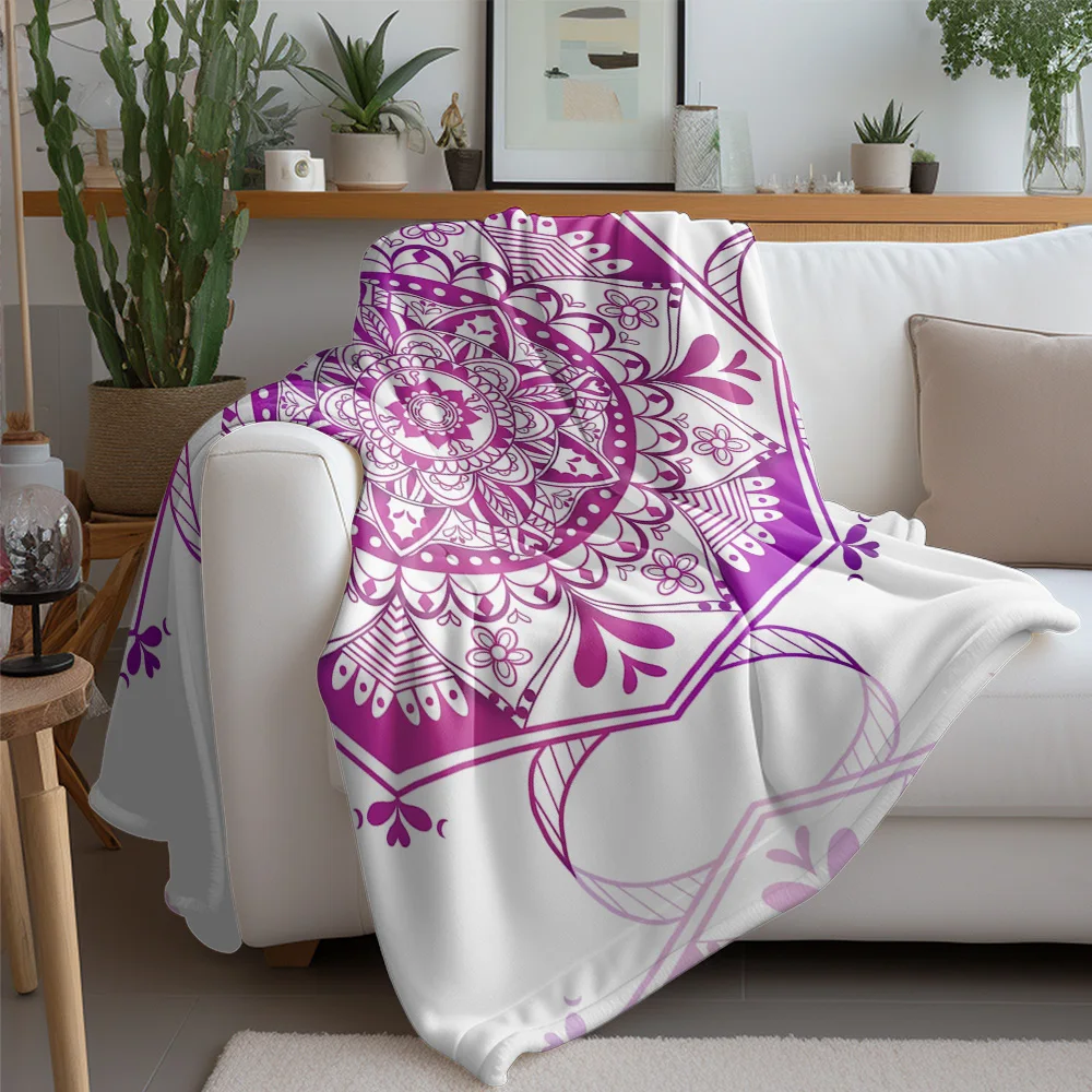 Boho Mandala Print Blanket Psychedelic Colorful Throw Blanket Fuzzy Soft Bed Blanket Festival Party Gift
