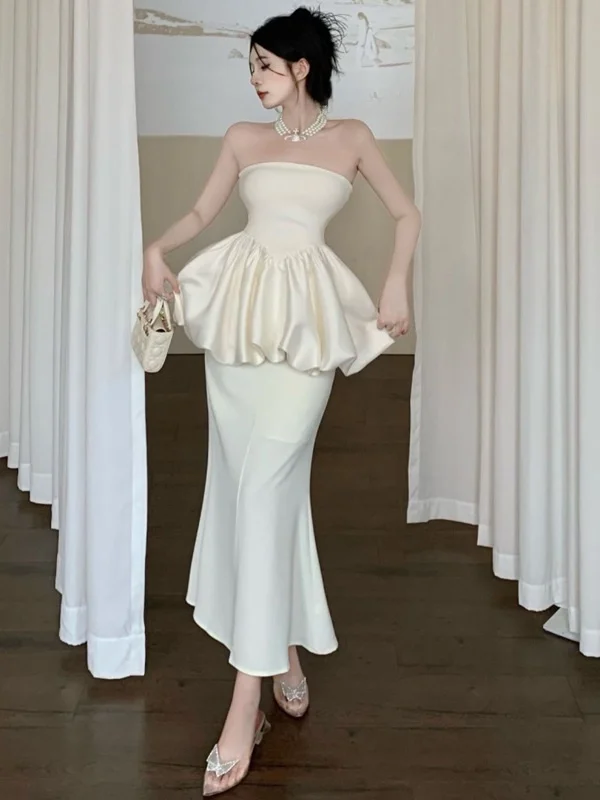 

Fashionable Pure Desire Women's Tube Top Vest Summer New Outfit Tulle Flounce Skirt Two-Piece Set Commute Style Adult Size