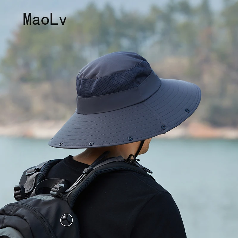 Summer Sun Hat Double Layer UV Protection Fishing Hunting Outdoor Cap Hiking Camping Visor Hat Removable Fisherman Hat tool