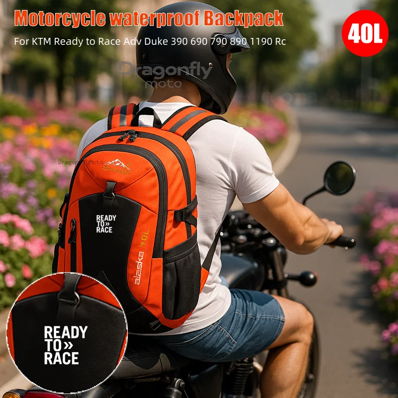 

Ready to Race Logo Waterproof Motorcycle Backpack Hiking Lightweight Trekking Fishing Duffel Bag For KTM Ready to Race Adv Duke