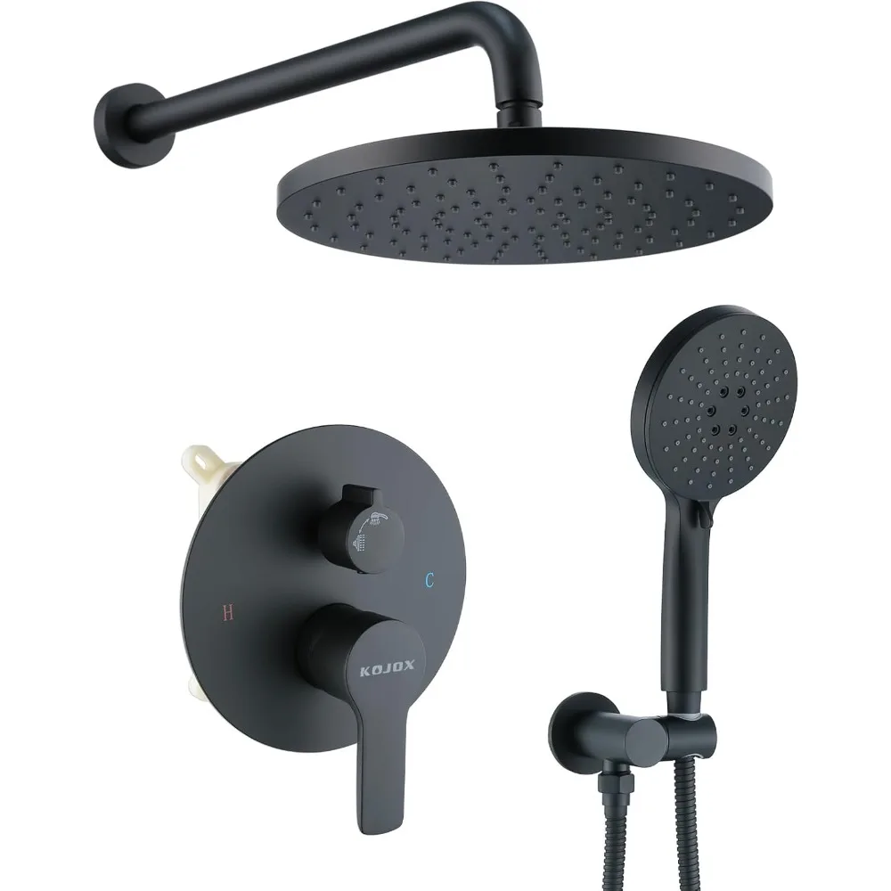 Shower System- High Pressure Shower Head- 3 Setting Headheld Shower Head Fixtures- Shower Valve Included (Matte Black)