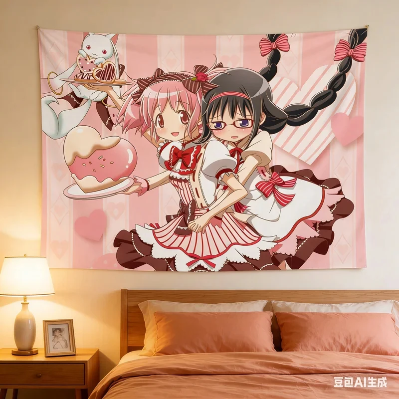 

VIKAMA Magical Girl Madoka Anime Tapestry Cartoon Wall Hanging Aesthetic Bedroom Dorm Living Room Home Wall Decor Art