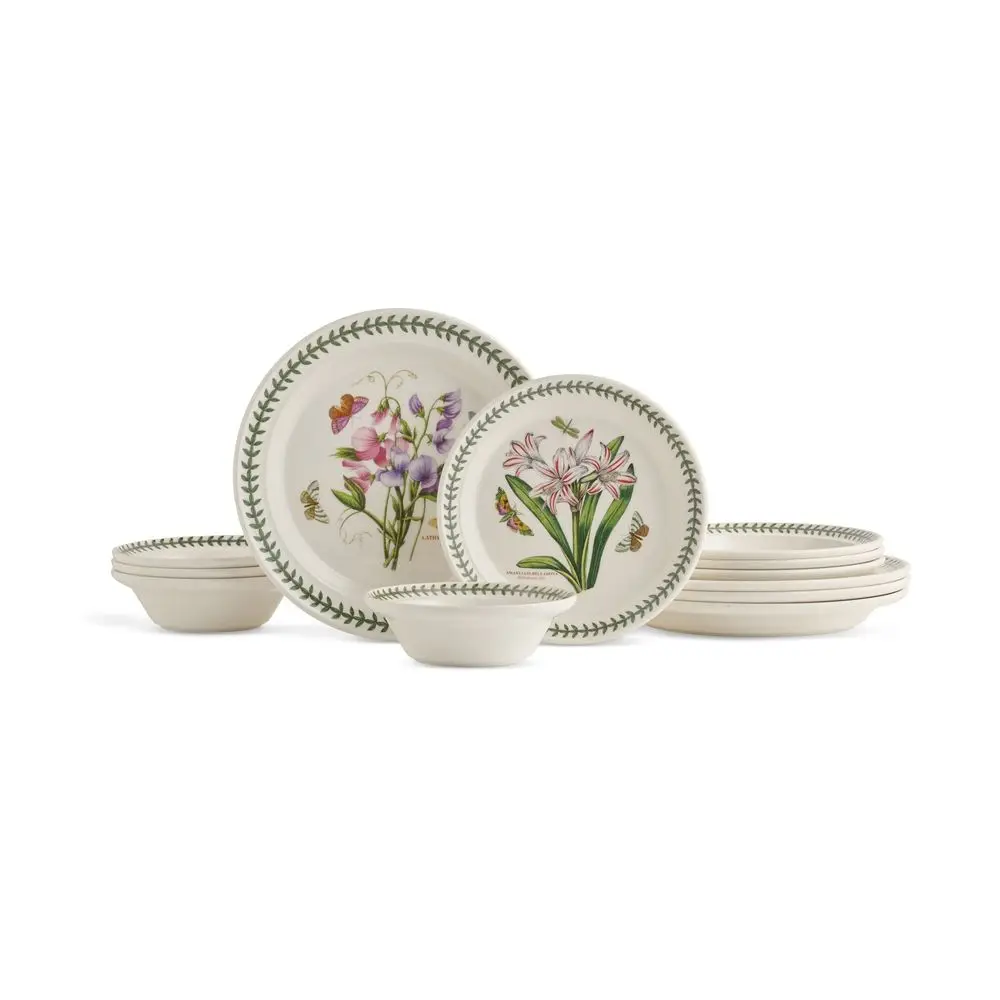 Botanic Garden 12Piece Dinnerware Set Fine Earthenware with Floral Motifs, ChipResistant Unique Tableware Patterns, Round Ceram