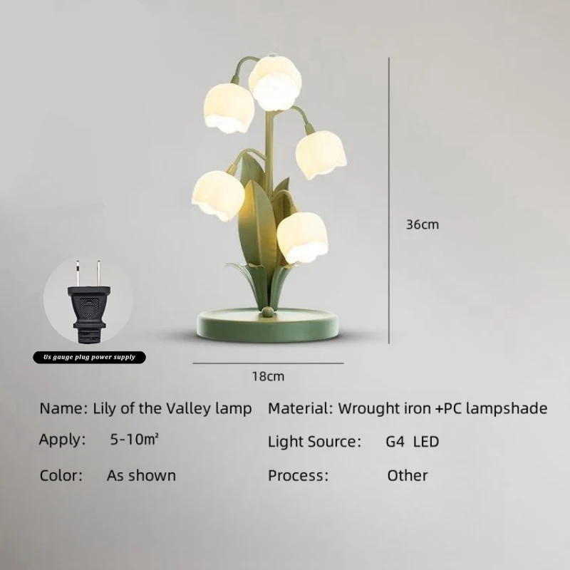 Lâmpada de mesa floral vintage para casa, 5 lily Nightstand Lamp, 3 padrões de cores com lâmpadas led G4 para quartos, salas