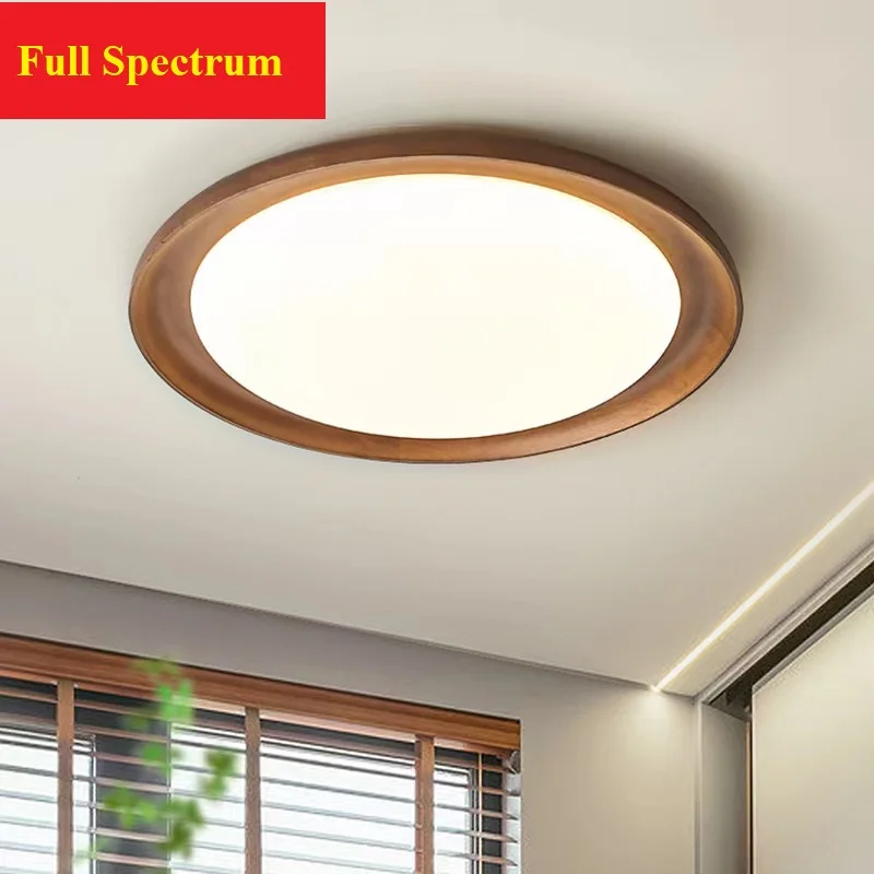 

Wabi-sabi Full Spectrum Solid Wood Ceiling Lamp Log Wind Bedroom LED Light Walnut Wood Color Study Ceiling Light