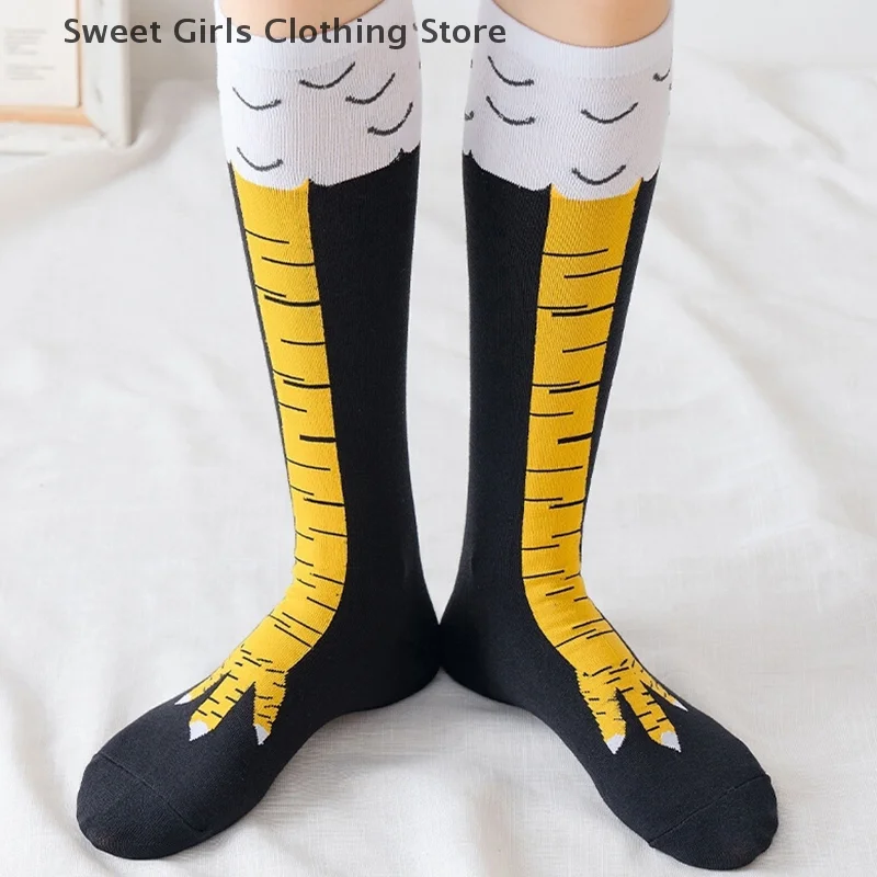 ตลกไก่ Paws ฟุตถุงเท้าผู้หญิงกว่าเข่าถุงเท้ายาวการ์ตูนผ้าฝ้ายไก่ขา Claw สุภาพสตรี 3D พิมพ์ต้นขาสูงถุงเท้า