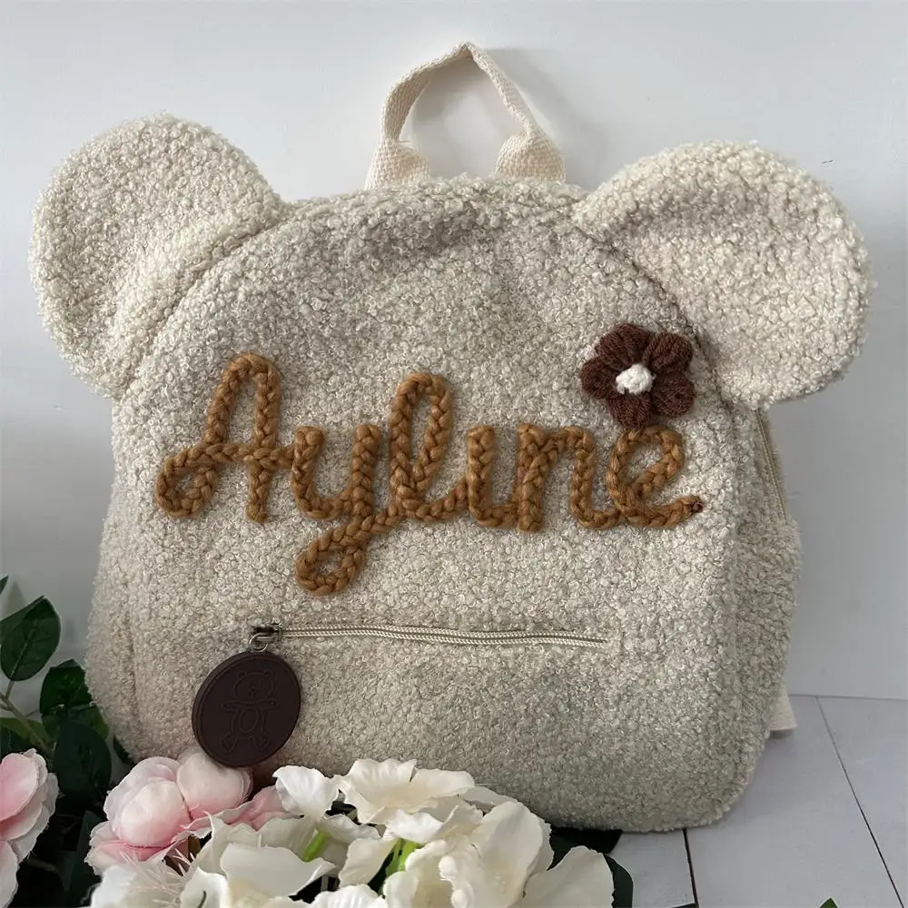 Personalized Backpack, Hand-Embroidered Teddy Backpack Kids, Corduroy Backpack Bag,Custom Name Bag,Cute Bag for Adult