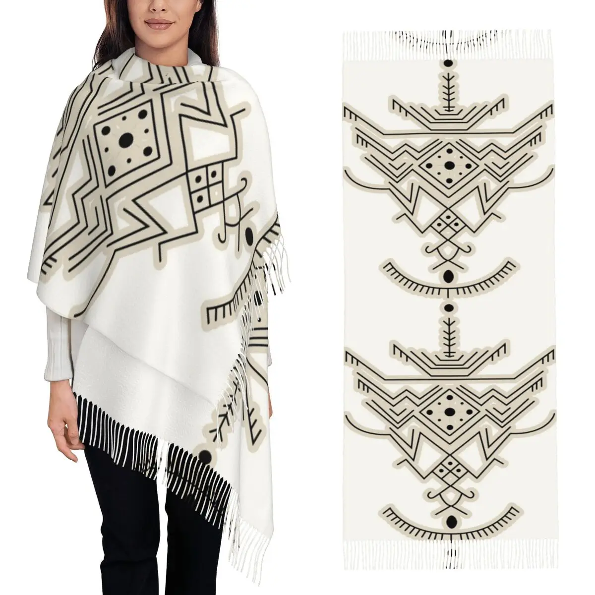 

Kabyle Amazigh Motif Geometry Berber Scarf Tassel Scarves for Women Soft Warm Shawls and Wraps Large Fall Winter Shawl Wrap