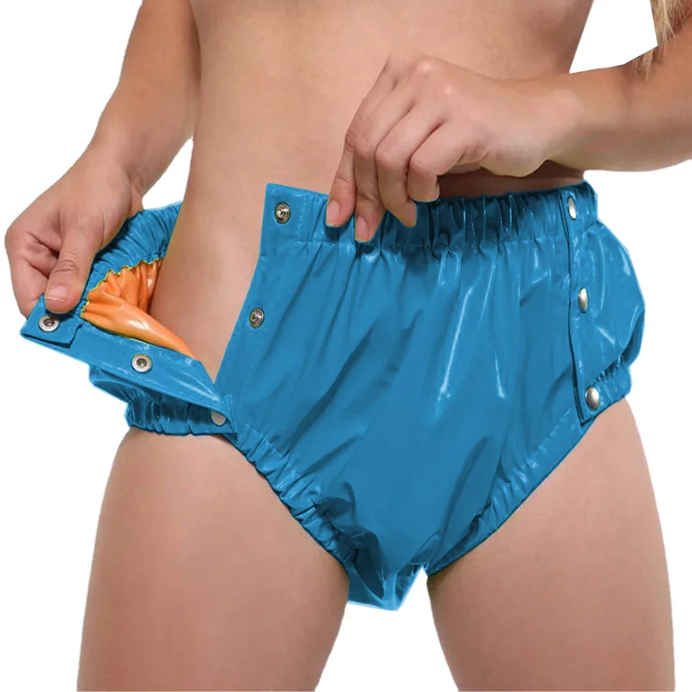 سراويل جلدية لامعة PVC ، لاتكس صناعي ، سراويل داخلية مزدوجة الطبقة ، تأثيري سيسي ، ملابس داخلية صنم ، مثير بزر متابعة ، غريب