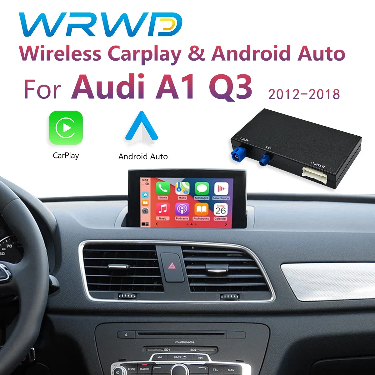 아우디 A1 Q3 2012-2018 모델용 WRWD 무선 CarPlay 및 Android Auto 박스, 2G/3G MMI HN+ RMC, AirPlay 미러링 기능 지원