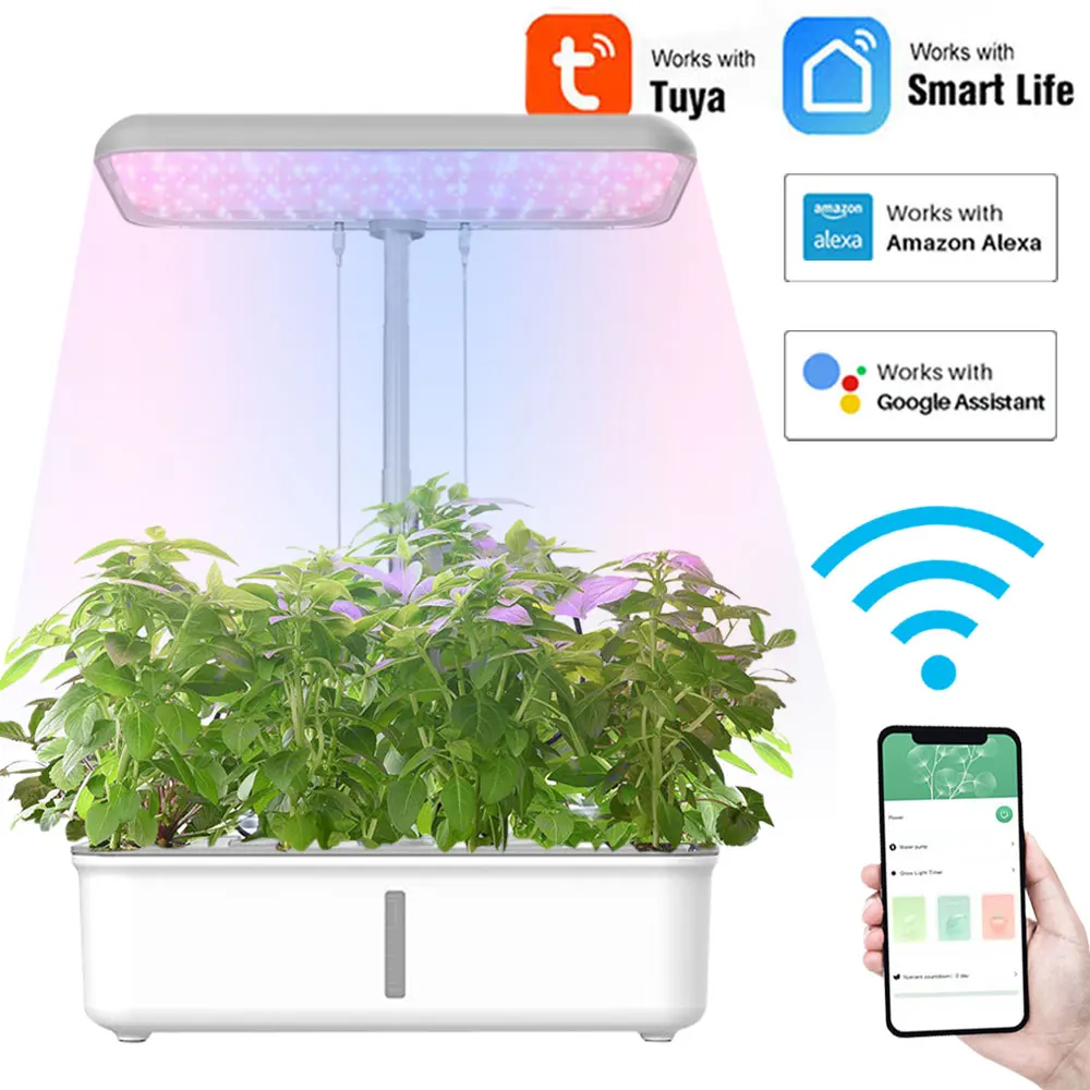 Tuya-屋内植物栽培用のインテリジェント植木鉢,LEDライト付きの水耕栽培システム,wifi互換,ハーブと野菜の栽培用