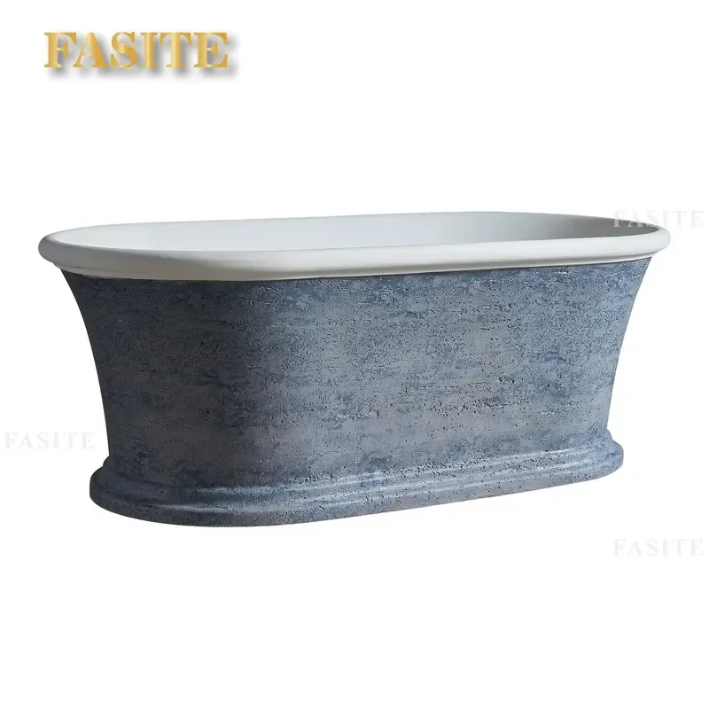 For French Retro  Granular Large Oval Freestanding Bathtub Household Hotel Villa Luxury Bathroom Fixture