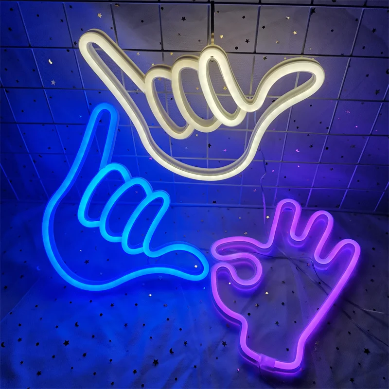 Led Neon Wall Decoration I Love You Peace Gesture Finger Night Light Bedroom Living Room for Christmas Birthday Days Bar Decor