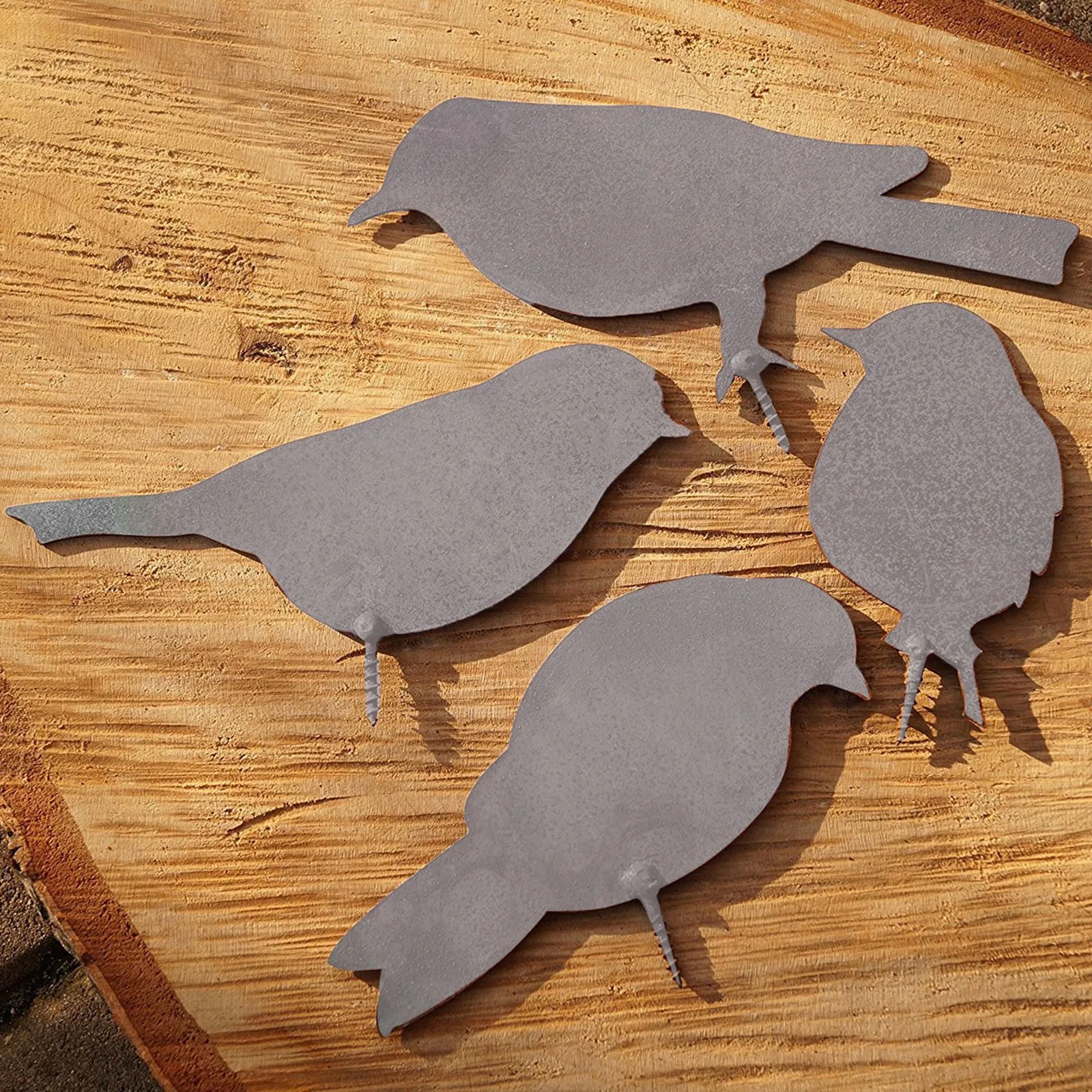 Rustic Bird Cutout Decor Garden Ornament Silhouette Metal Craft Art Patio Yard Accent Sculpture Home Wall Decoration 4pcs Set T1