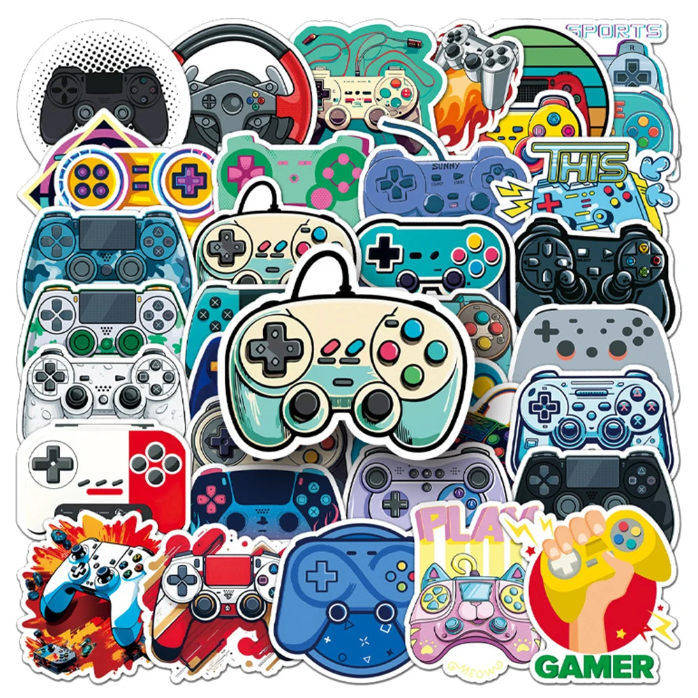 10/30/50pcs Cool Cartoon Joystick Gamepad Stickers Colorful Video Game Decal Skateboard Laptop Phone Graffiti Waterproof Sticker