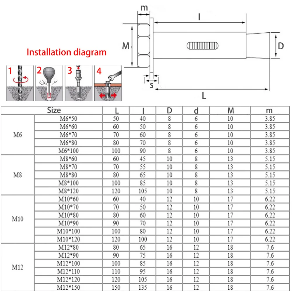 1-4pcs M6 M8 M10 M12 304 Stainless Steel Expansion Screw Sleeve Concrete Shield Anchor With Hex Bolt Bracket Connecting Fastener
