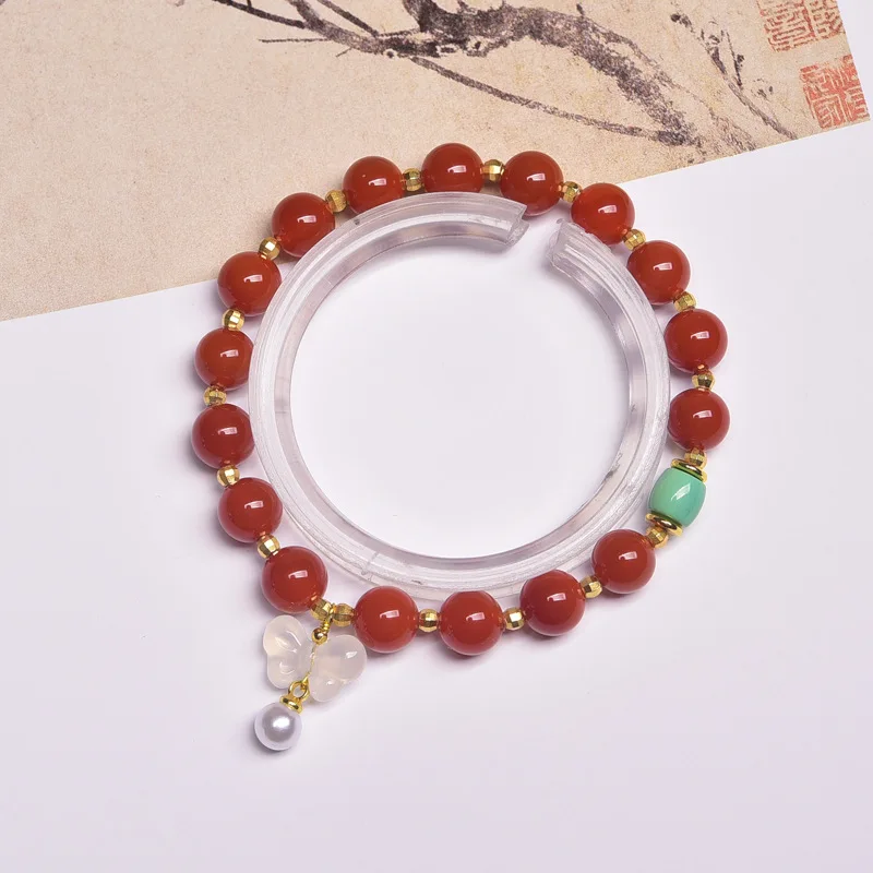 

Natural Red Agate Bracelet for Women Chinese-Style Red Bead Bracelet for Women South Red Agate Bracelet for Women