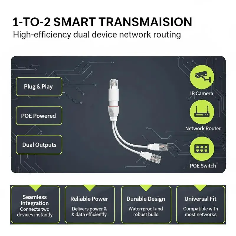 RJ45 POE Splitter 1 to 2 POE Adapter Outdoor Waterproof IP67 for CCTV Security Camera Surveillance System
