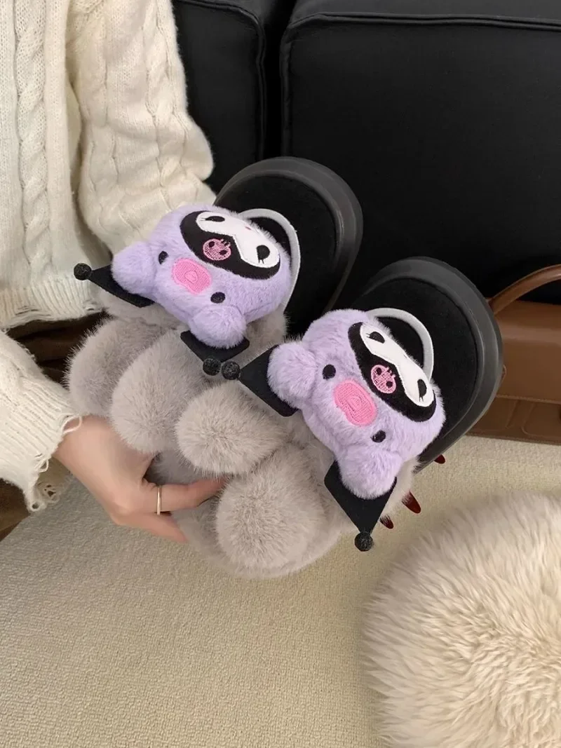 

Winter Kuromi Anime MINISO Warm Shoes Cute Cartoon Autumn Kawaii Winter Thick Soled Cotton Shoes Lovely Ins Gifts for Kids