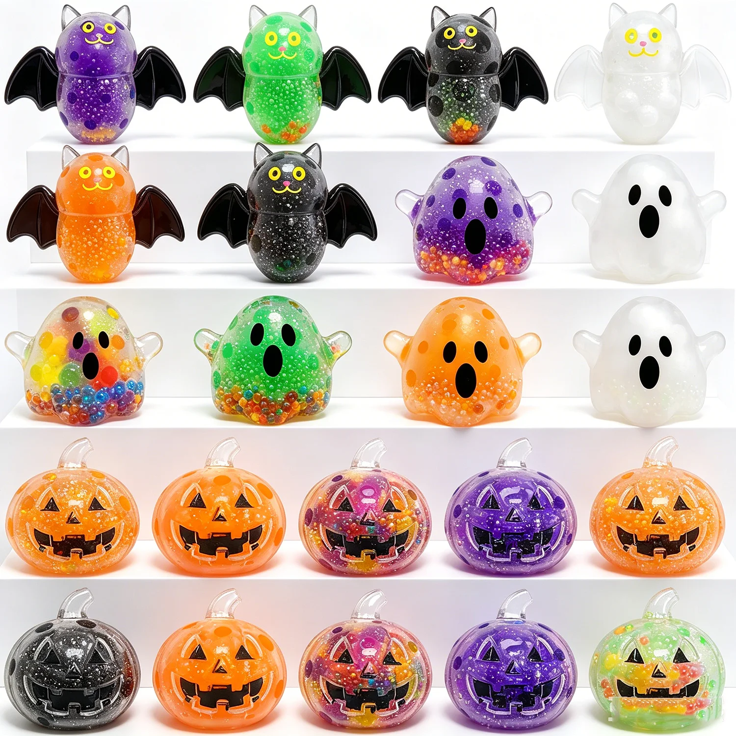 *Spooky Halloween Squishy Bead Squeeze Ball Pumpkin Ghost Bat Shape Stress Relieving  Decompression Ornament Holiday Party Favor