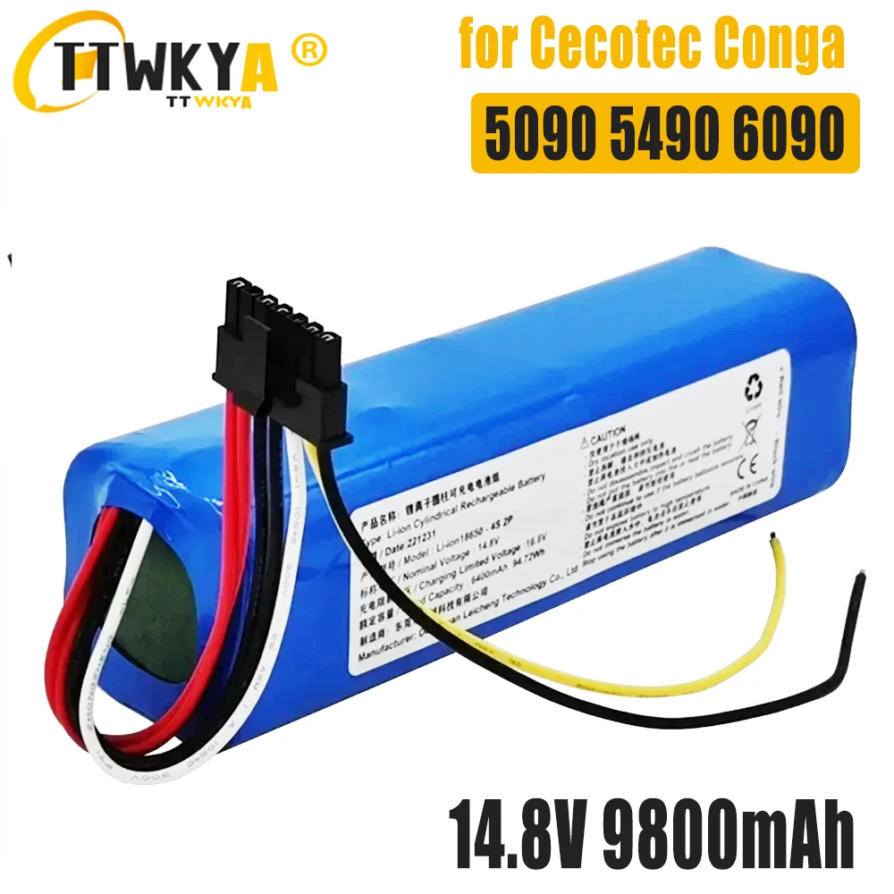 Original 12800mAh Battery Replacement For CECOTEC CONGA 5090 5490 6090  Robot Vacuum Cleaner 18650 Battery pack Accessories