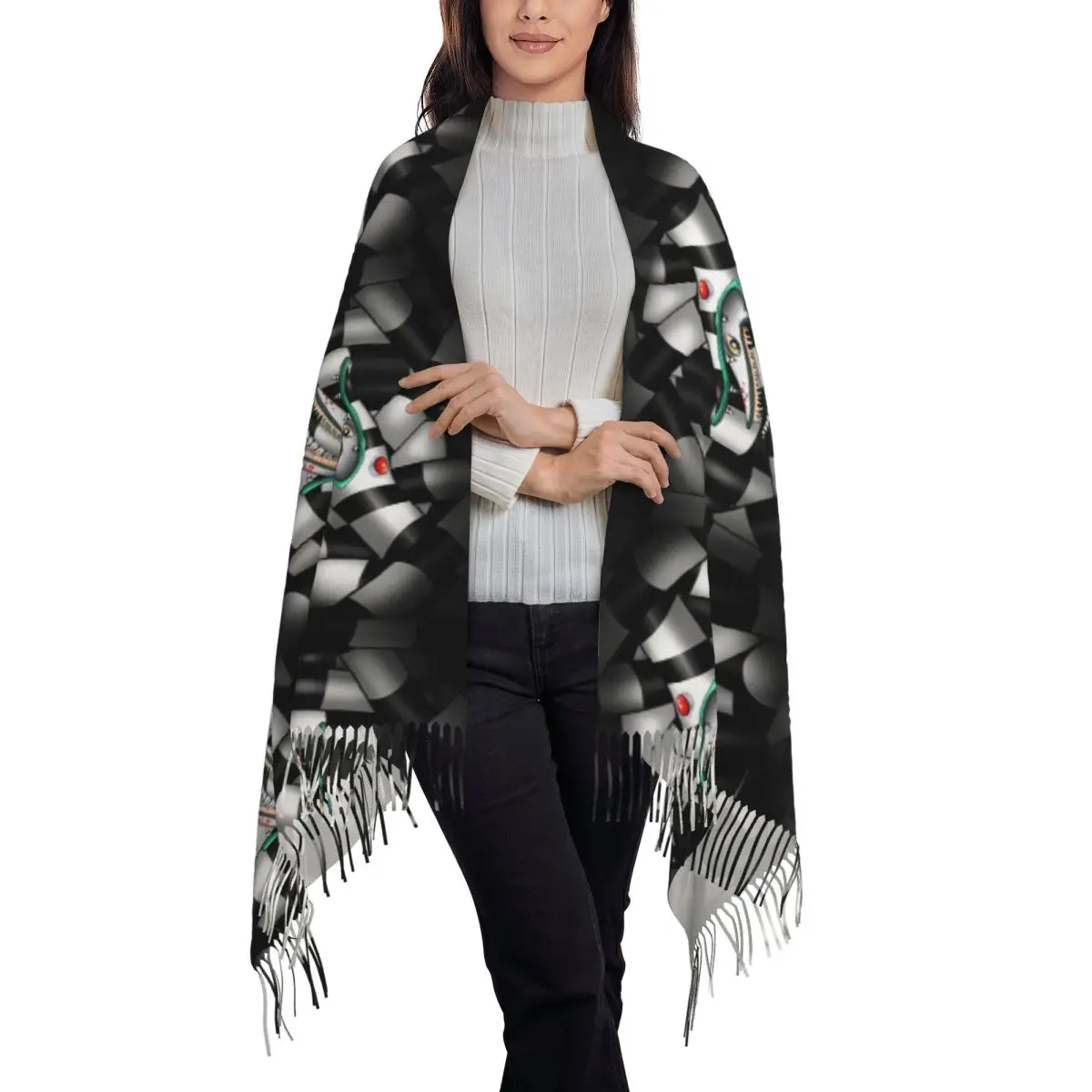 Self-Consuming Sandworm Scarf Tassel Scarves Women Soft Warm Shawls and Wraps Long Fall Winter Shawl Wrap