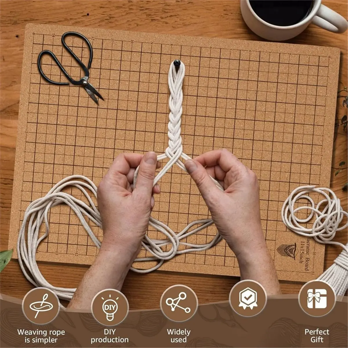 12x16 Inch Double Side Macrame Project Board with Metal Adjustable Holder, Macrame Board, for Knotting Braiding Cording